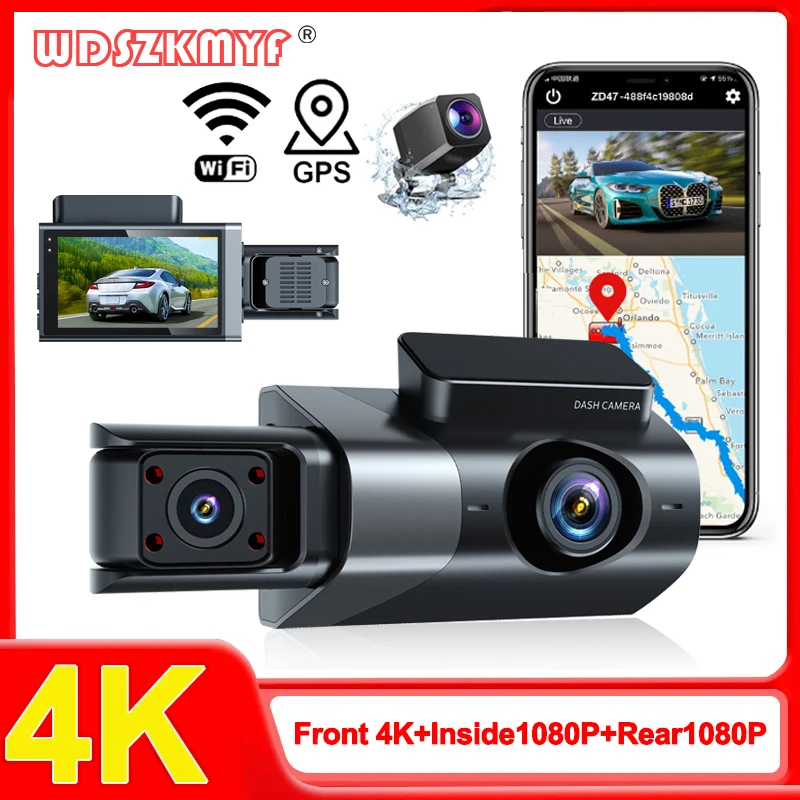 4K Dash Cam for Cars 3Lens Front and Rear Car Camera WIFI GPS Car DVR G-SENSOR Parking Monitor Video Recorder Black Box Dashcam