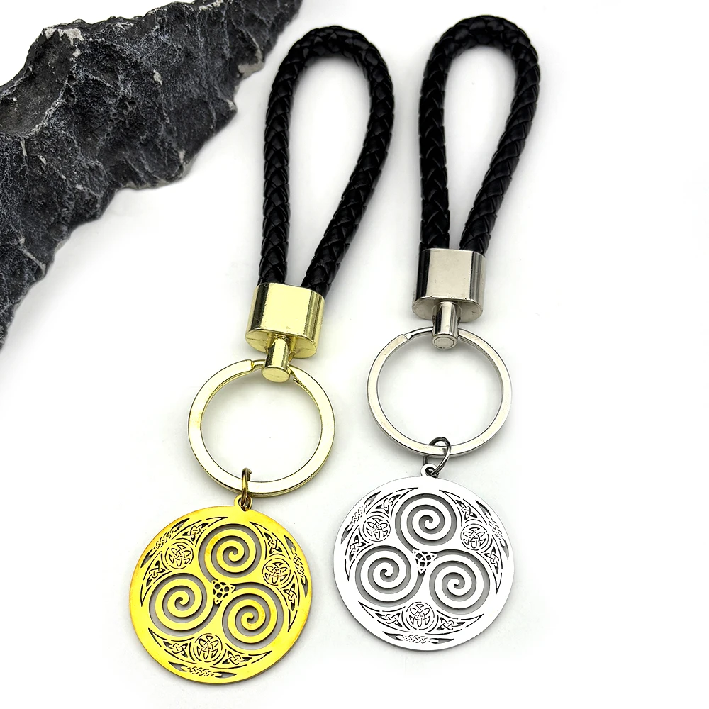 

Witchcraft Vortex Keychain Silver Color Stainless Steel Viking Triskelion Celtic Knot Spiral Triskele Keyring Jewelry