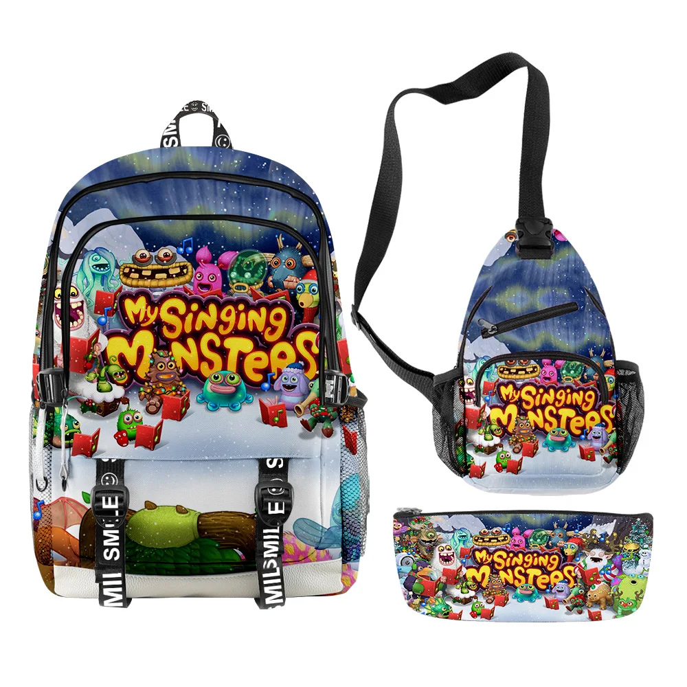 

Classic Popular my singing monsters 3D Print 3pcs/Set Student School Bags multifunction Travel Backpack Chest Bag Pencil Case