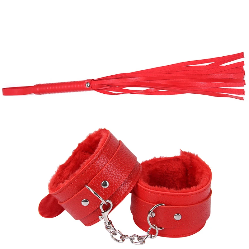 

PU 2Pcs/set Leather Erotic Handcuffs Ankle Cuff Restraints With Whip BDSM Bondage Slave Sex Toys For Couple Adult Game Flogger