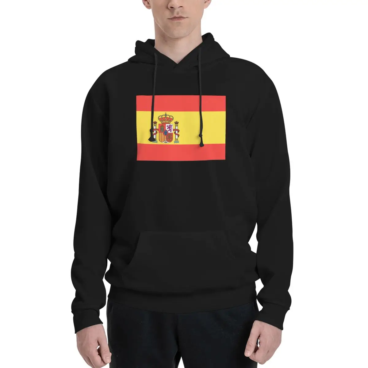 Mens Womens Flag Of Spain Hoodie Hooded Collar Drawstring Hoodies Pullover Sweatshirts Long Sleeve Shirt