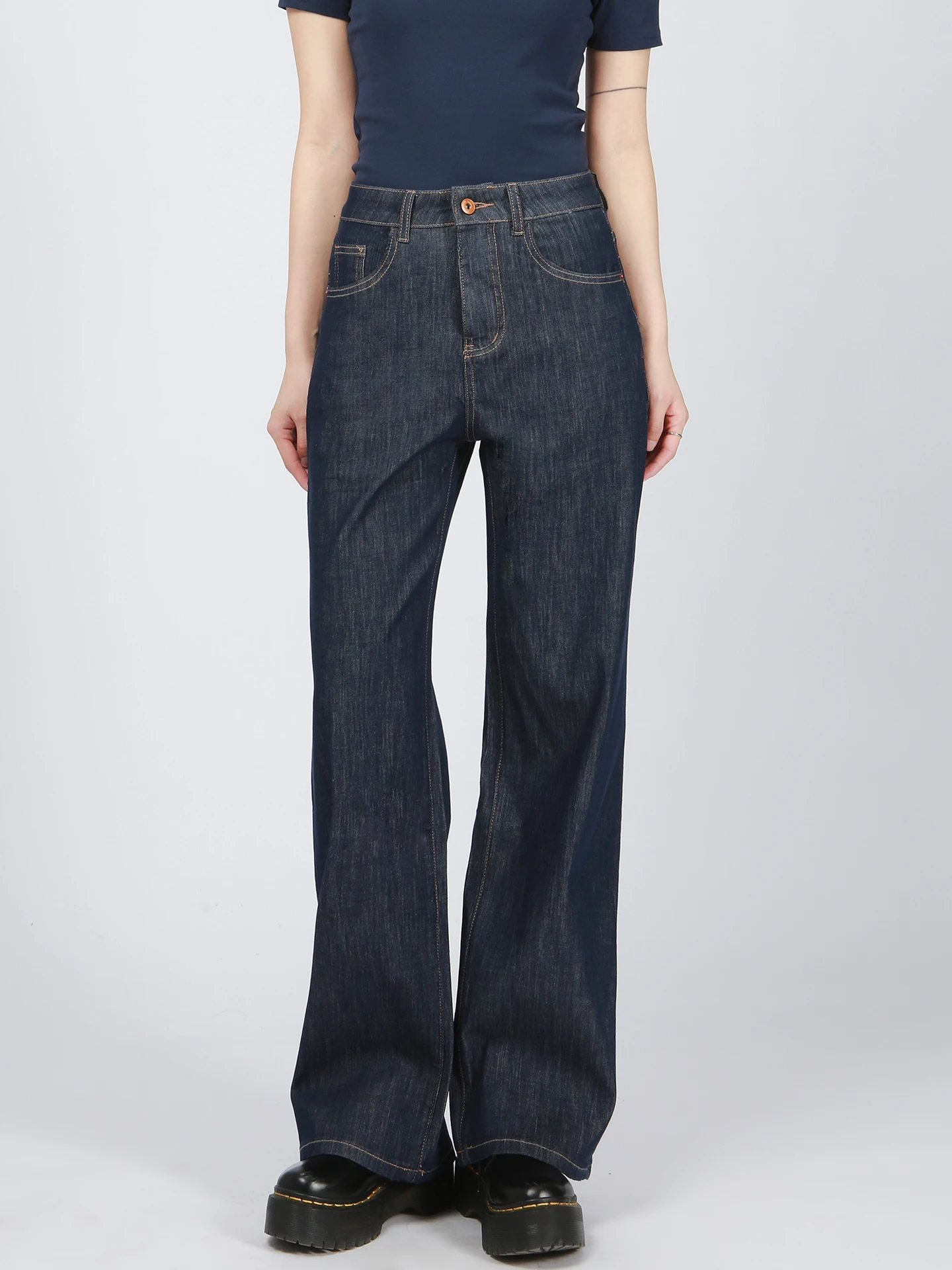 

Невыцветающие прямые брюки с высокой талией, свободные посадки, эластичные джинсы длиной до пола, повседневные хлопковые эластичные джинсовые брюки