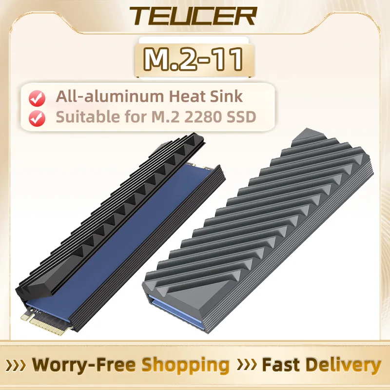

TUECER M.2 SSD NVMe Радиатор M2 2280 Твердотельный жесткий диск Алюминиевая прокладка радиатора с силиконовой термопрокладкой Аксессуары для ПК