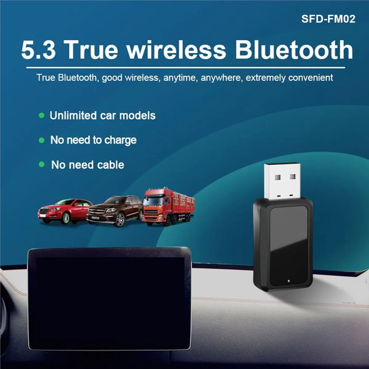 AA80 2PCS LED Display USB Bluetooth-Compatible 5.3 Adapter FM Transmitter Receiver Audio Dongle Wireless USB Music Adapter