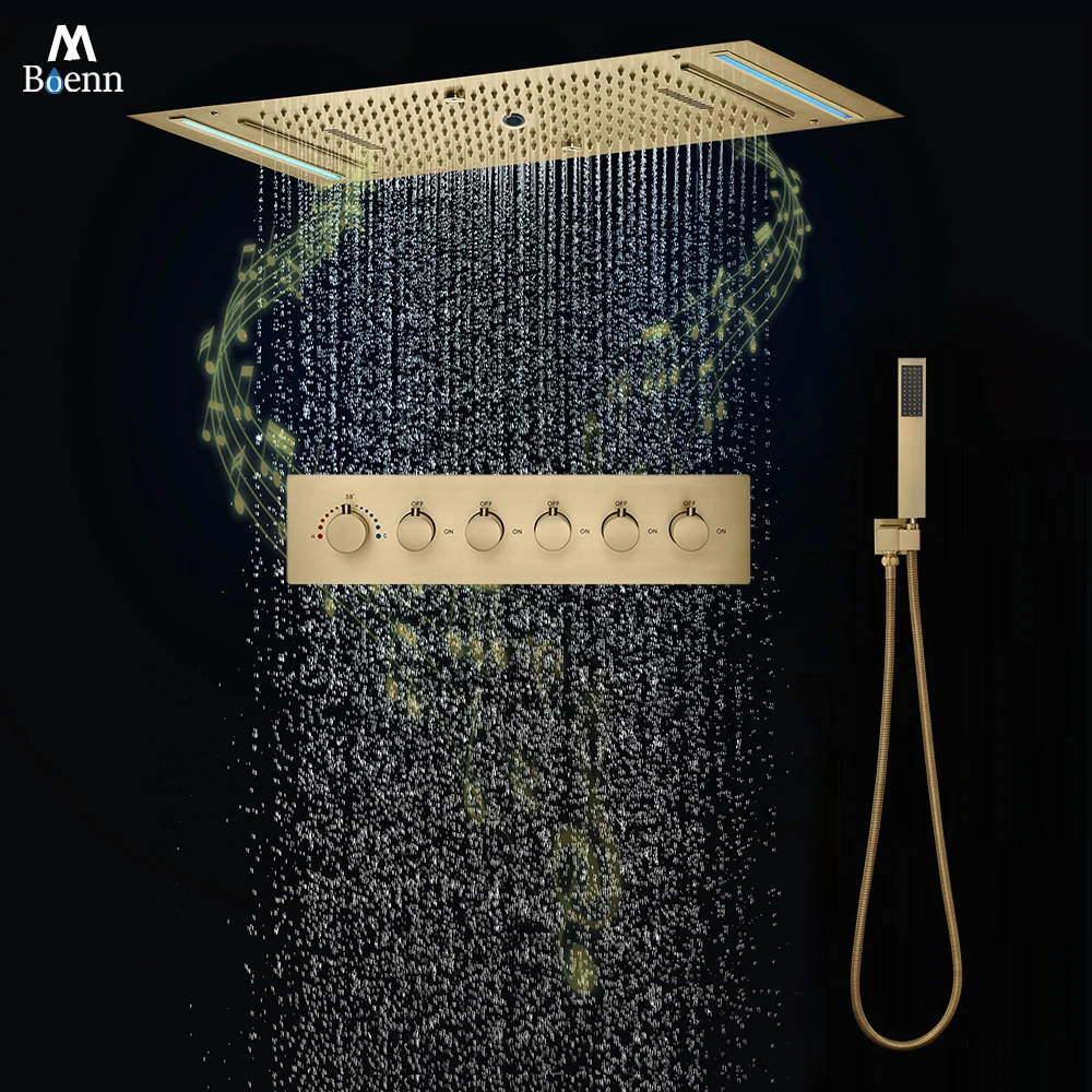 

M Boenn Complete Kit Luxurious Showers Feature Thermostatic Valves Modern Shower Faucet system ​Bathroom Brushed Gold Showerhead
