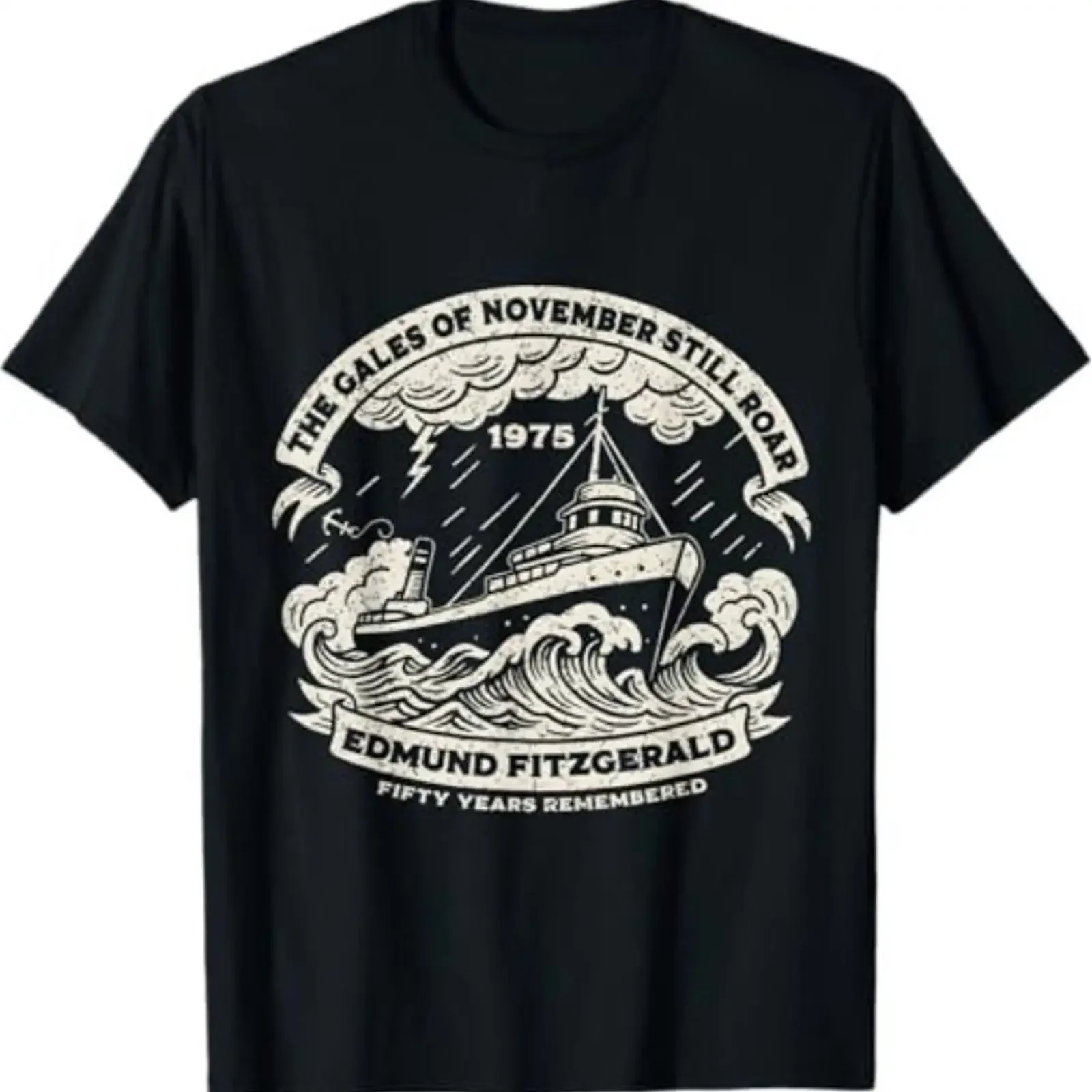 Edmund Fitzgerald Anniversary Great Lakes Maritime Memorial T Shirt vintage Washed Stretched homme Versatile Slightly