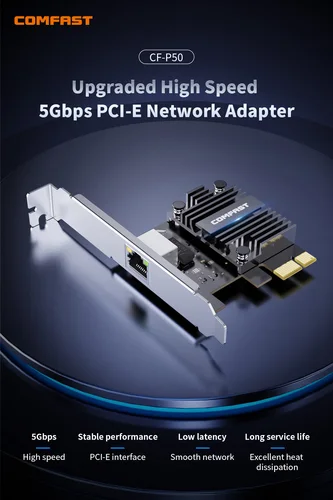 Imagen 2 del producto Comfast 1000/5000Mbps PCI-E a adaptador de tarjeta de red RJ45 100/1000/5000Mbps 1/5Gbps controlador LAN Ethernet para Win 7/10/11/Linux