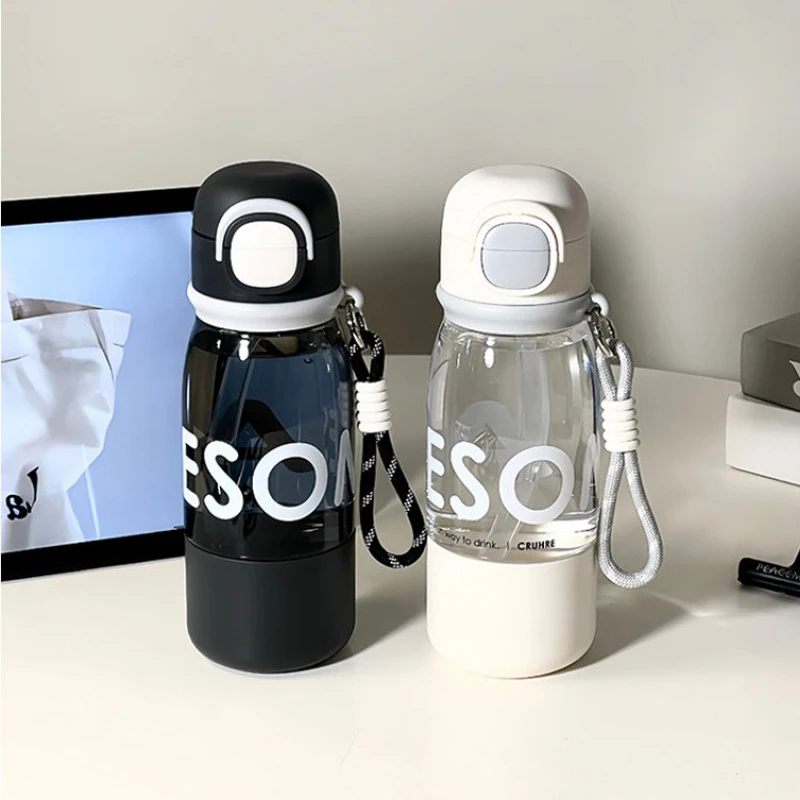 

Ins Sport Water Bottle With Cup Straw 600ml Plastic Ice Coffee Tea Juice Bicycle Water Cup For Woman Gym Girl School BPA Free
