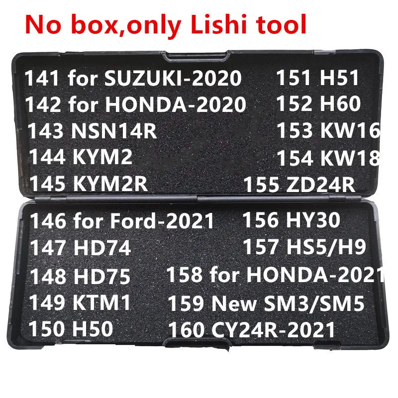 

141-160 без коробки Lishi 2 в 1 инструмент 2 в 1 NSN14R KYM2 HD74 HD75 KTM1 H50 H51 H60 KW16 KW18 ZD24R HY30 CY24R для Suzuki2020 Honda2020