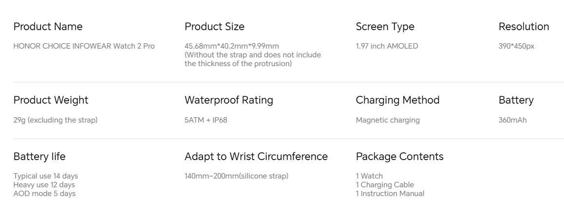 HONOR CHOICE INFOWEAR Watch 2 Pro 1,97" AMOLED-Display mit Schlankem Rahmen S Autonomes GNSS Unterstützt Barometer und Kompass – Detail 21