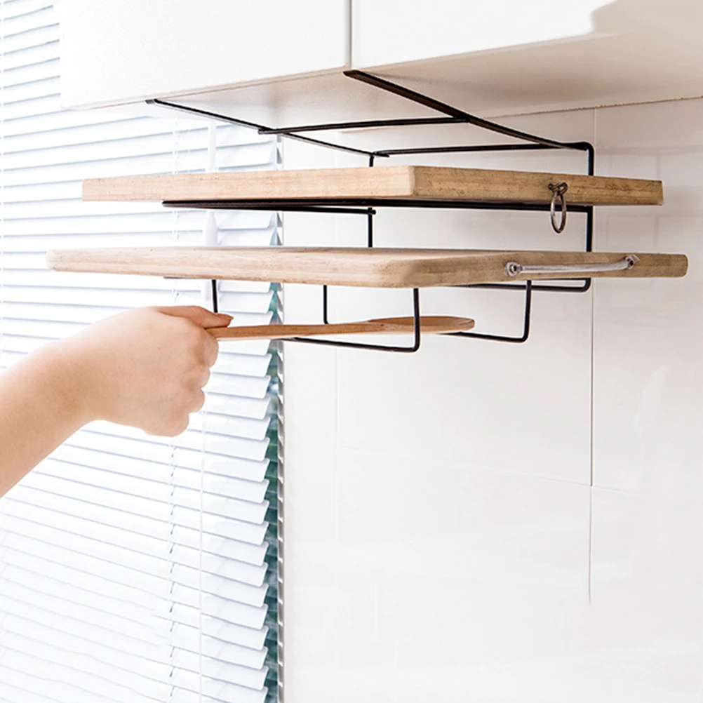 

Wall Mount Hook Racks Iron Kitchen Storage Shelves Cutting Board Holder Bathroom Sideboard Double Layer