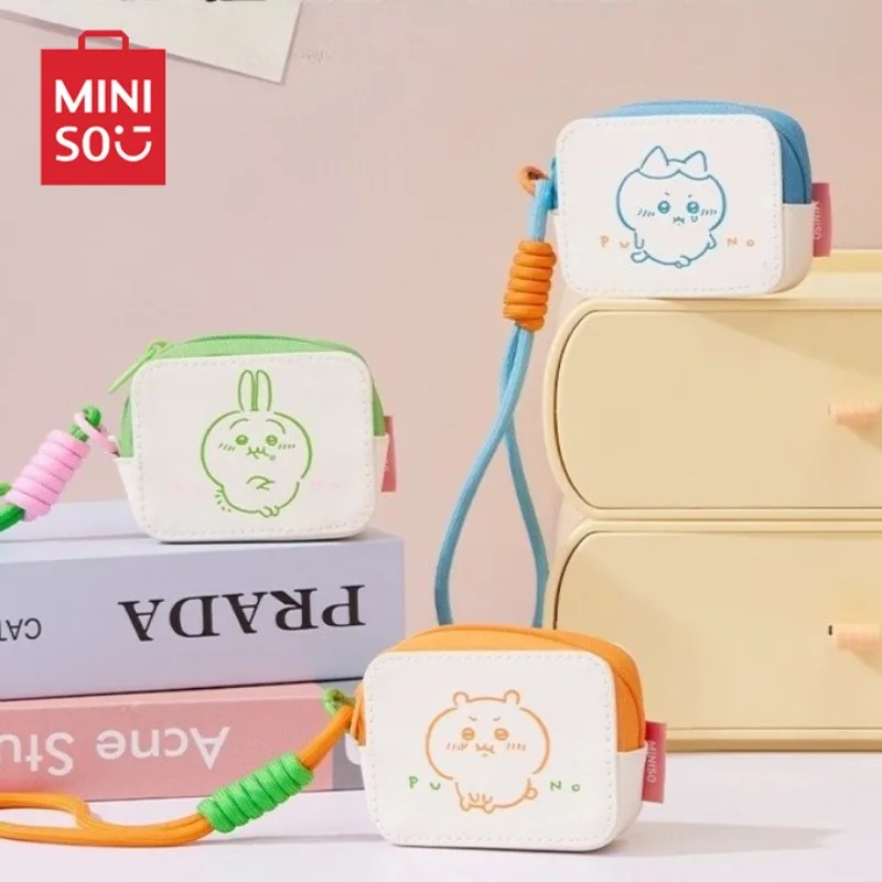 MINISO Chiikawa Earphone Bag Usagi Cartoon Cute Figure Leather with Hanging Rope Bluetooth Earphone Case Portable Going Out Gift