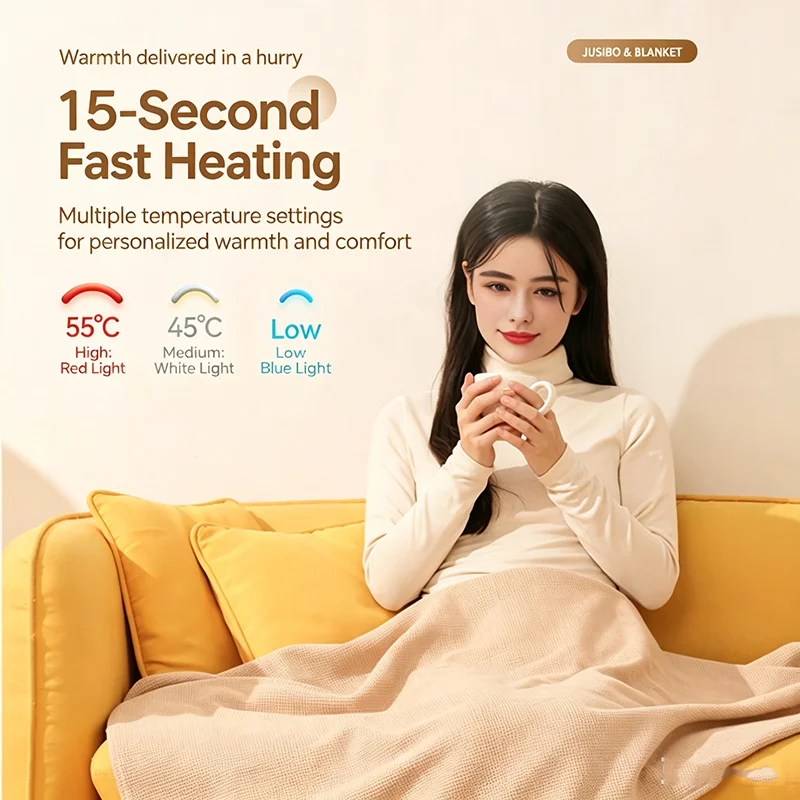 USB Electric Heated Blanket 3 Heating Levels Heated Shawl Blankets Winter Wearable Body Warmer Blanket For Home Office Sofa Nap