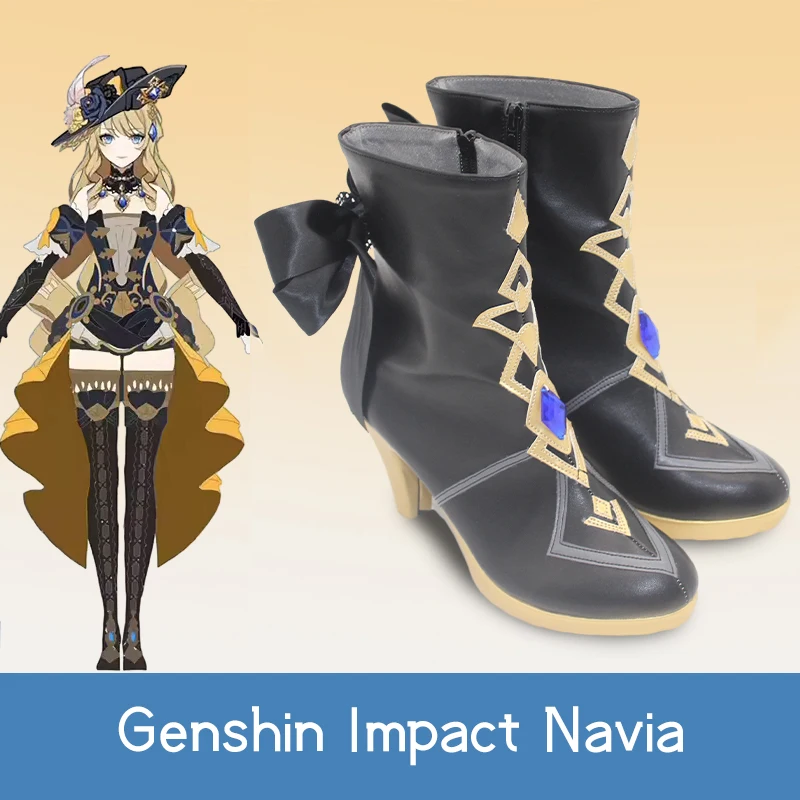 

Genshin Impact Cos Navia Cosplay game same Elegant Retro cos Accessory shoes black customizable women boot H