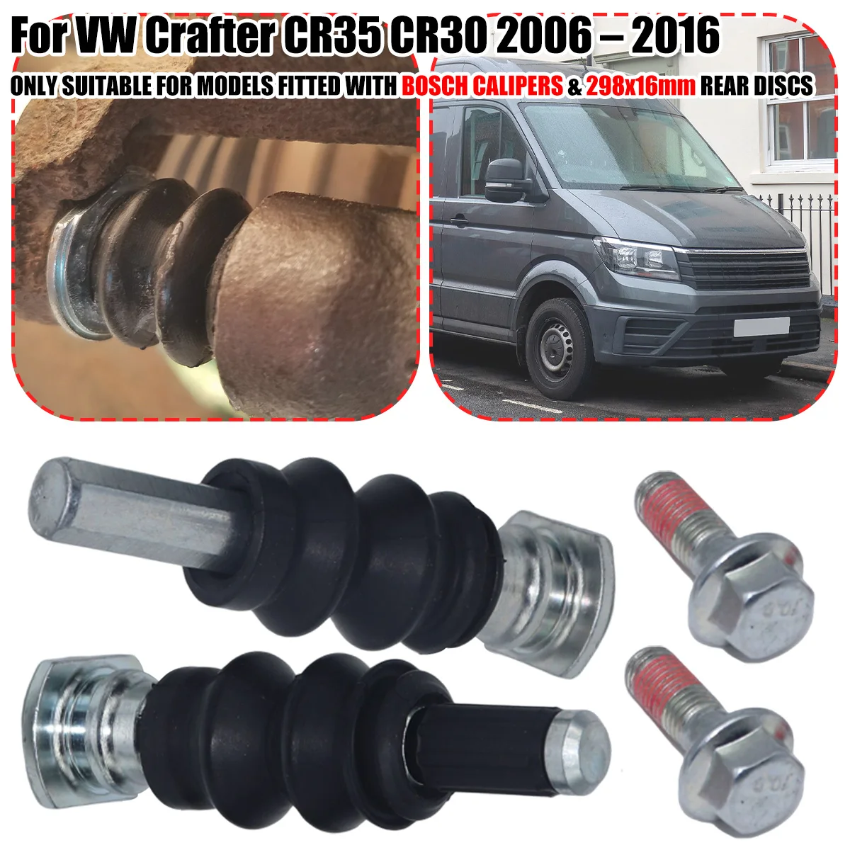 

Rear Brake Caliper Slider Guide Pins Bolt Kit For VW Crafter CR35 CR30 2006-2016 Left Right Disc Housing Bellows Sleeve Bushing