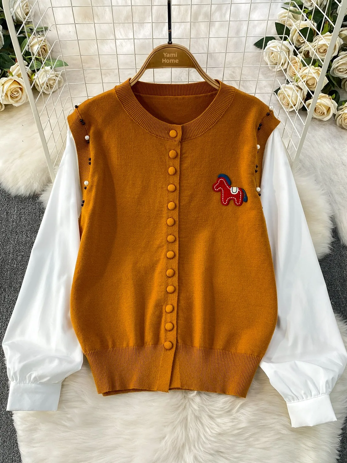 

Sweet Sle Long Sve Knitted Open Cardigan Outerwear Women's Loose Slimming Splice Knitwear Spring Autumn Casual Wear