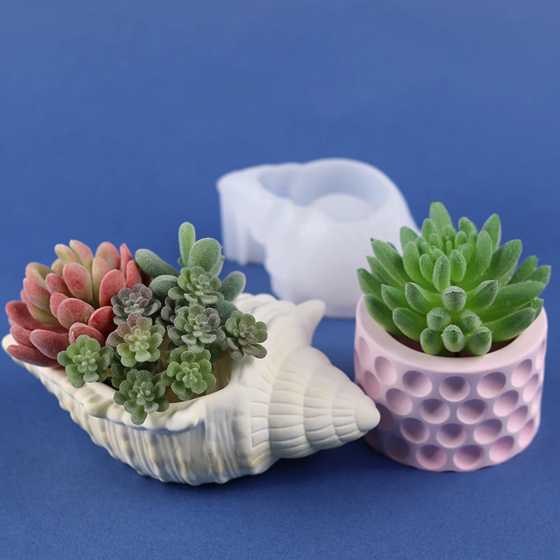 Cute Elephant Hedgehog Conch Geometric Modeling Concrete Cement Fleshy Flower Pot Silicone Mold Epoxy Resin Plaster Mould