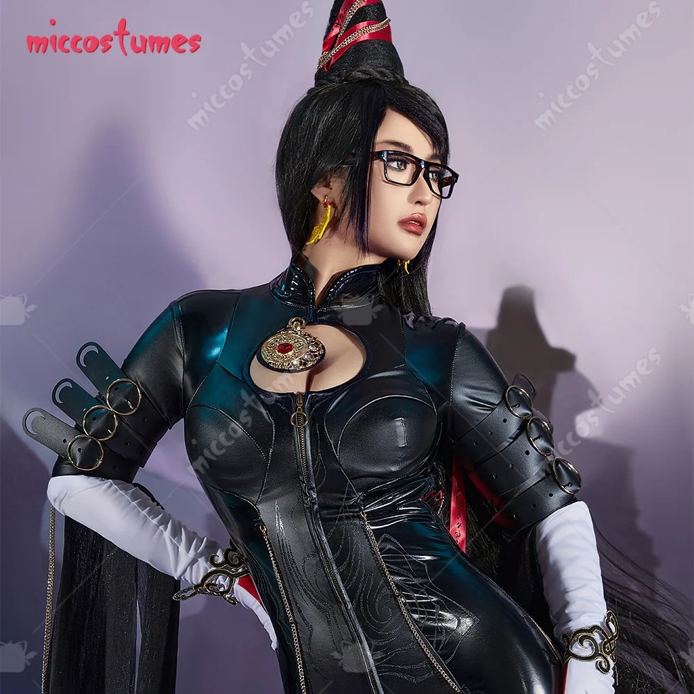 Miccostumes Women\'s Black Witch Cosplay Costume Backless Bodysuit with Gloves Chains and Socks for Party Halloween