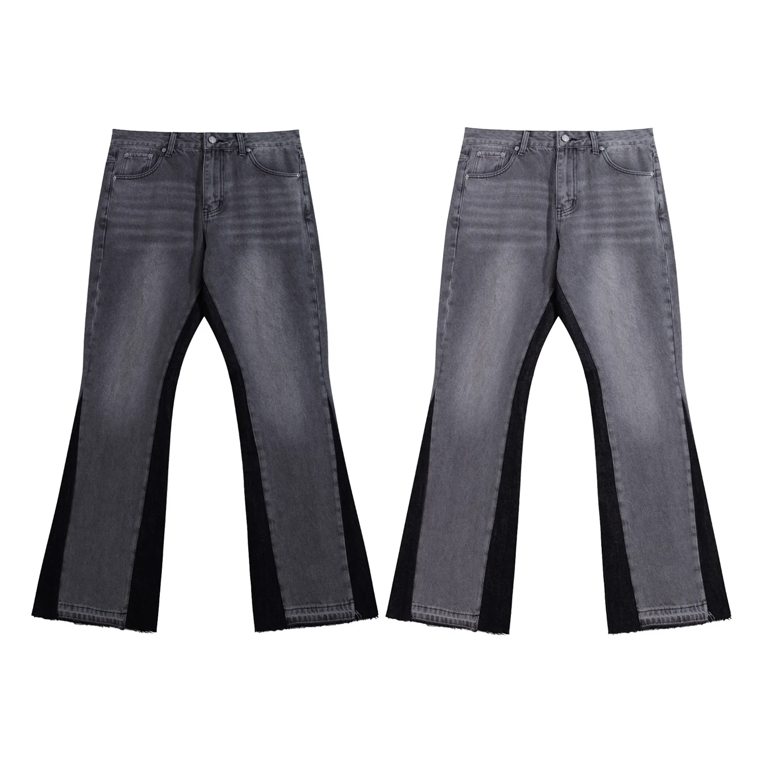 

Basic ey Waed Bell Bot Denim Jeans American Retro Casual Long Pants Splicing Design Youth Autumn Faion Casual Sle