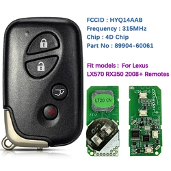 CN052036 Aftermarket 4 pulsanti Smart Key per Lexus LX570 RX350 2008 + FCCID HYQ14AAB E Board 3370 315MHz 89904-60061 muslimate