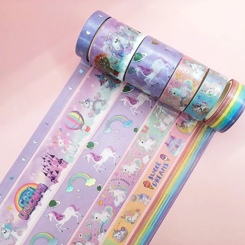 Imagem -03 - Bonito Washi Tapes Unicórnio Scrapbooking Suprimentos Fita Adesiva Diário Fita Adesiva Decorativa Papelaria Kawaii Washitape 16rolls