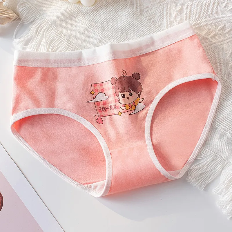 4 PCS Kids Girls Soft Cotton Antibacterial Briefs Cartoon Print Panties Children New Baby Breathable Underwear For 3-16 Years