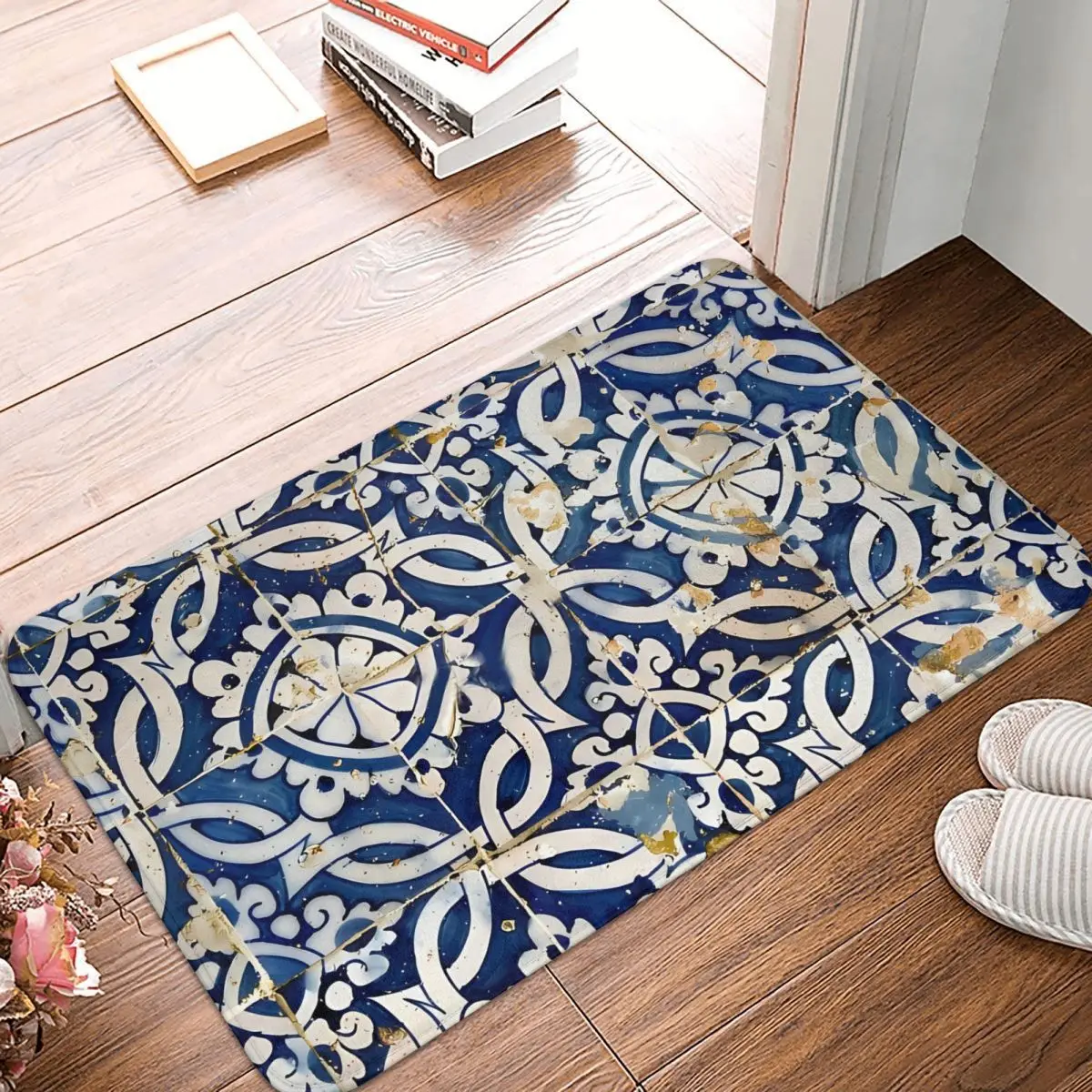 Portuguese Glazed Tiles Non-Slip Carpet Doormat Bedroom Bathroom Mat Entrance Door Decoration Rug