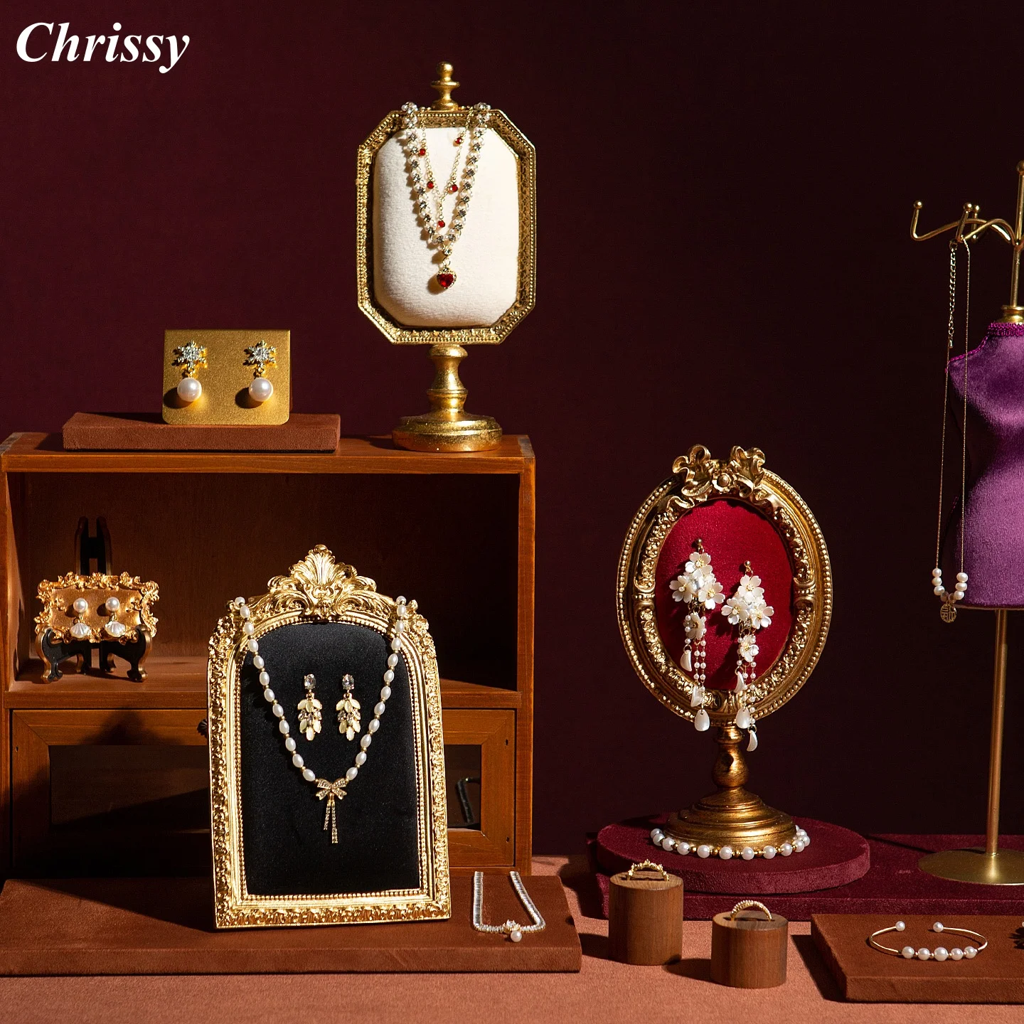 

Jewelry Display Stand Jewelry Photography Prop Baroque Frame Organizer with Velvet Backing Necklace Earring Holder for Women