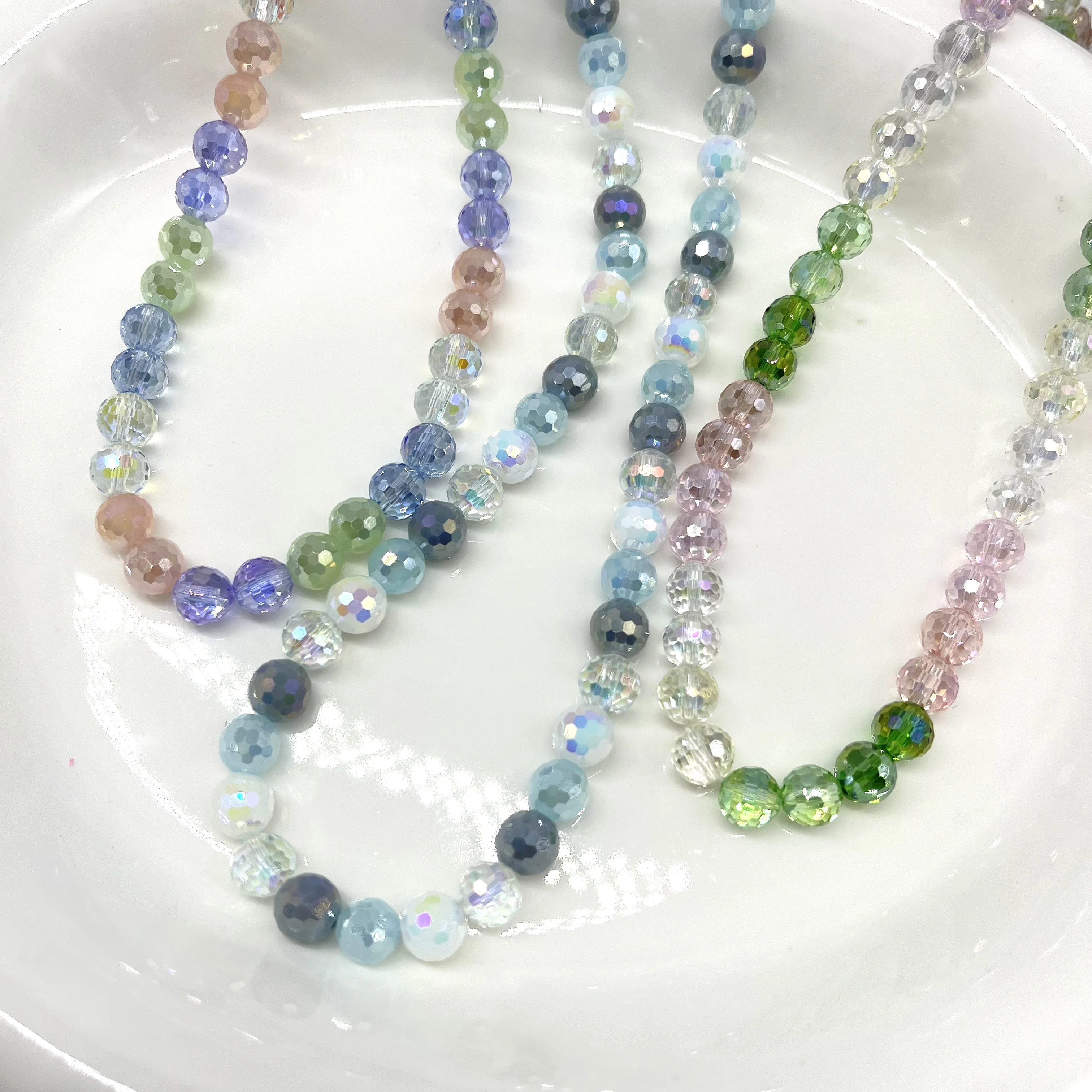 8 مللي متر 45 قطعة شكل كرة مستديرة الوجه الزجاج حبة مختلط اللون DIY بها بنفسك صنع المجوهرات