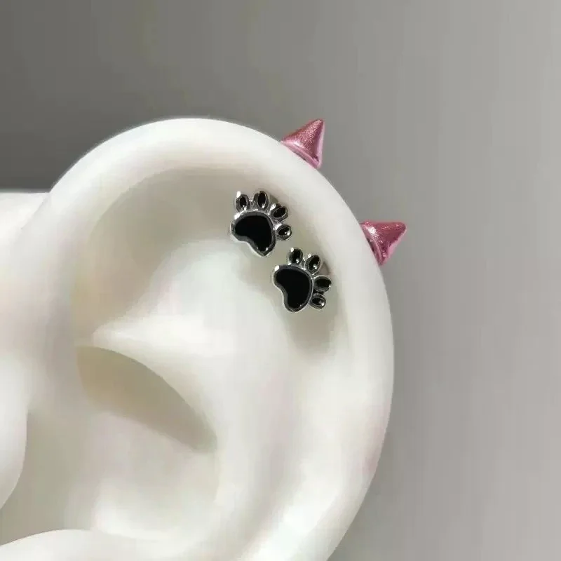 Brinco de piercing de pata de gato fofo diabo para mulheres homens gótico orelha osso brinco de unha acessórios de joias y2k