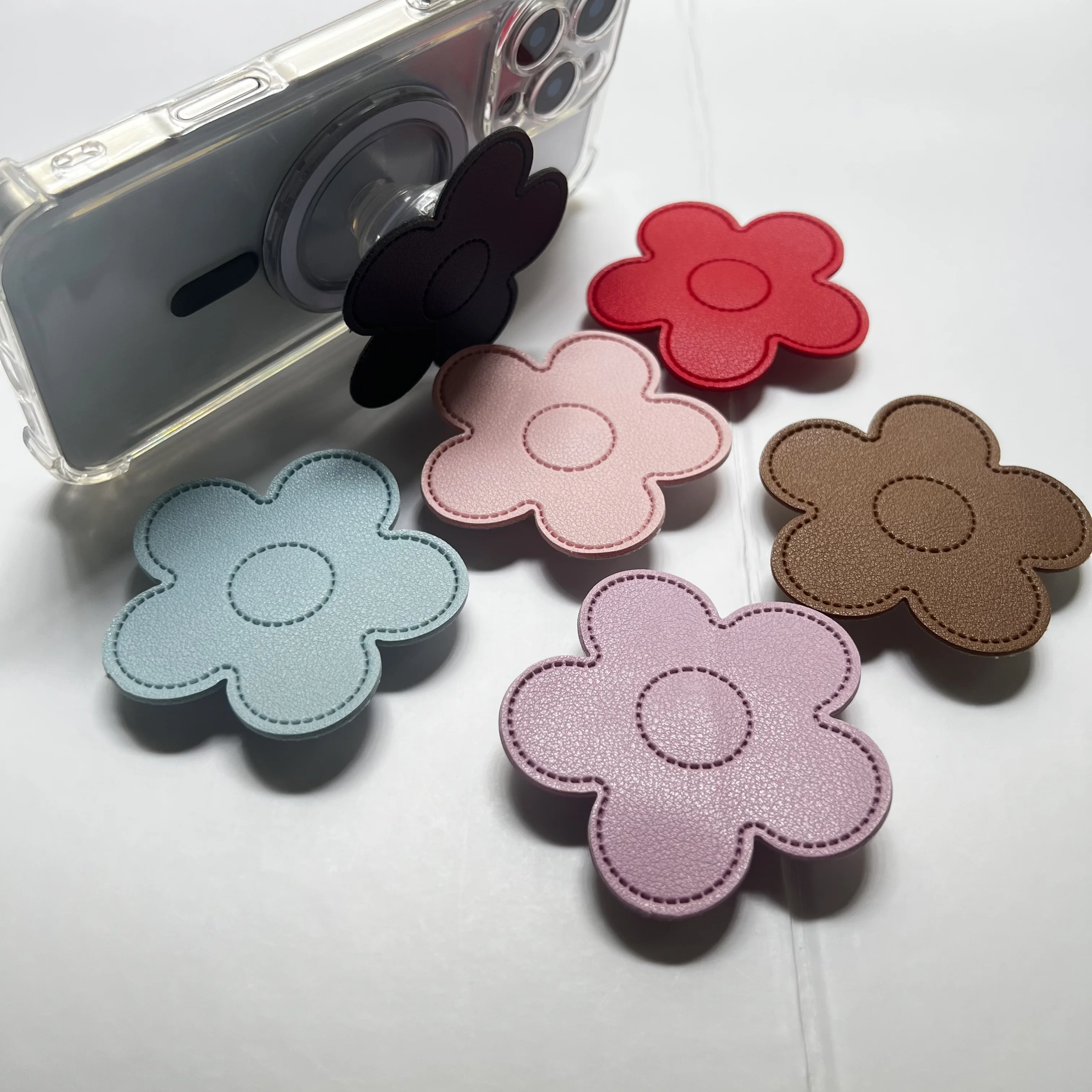 

Новый милый однотонный держатель для телефона из искусственной кожи с цветами Griptok, кольцо на палец, поддержка чехлов для IPhone Samsung, подарок для девочек