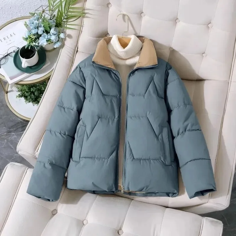 Verdickte kurze Baumwolljacke für Damen 2025, lockere Passform, Stehkragen, Herbst-Winter-Mode-Oberbekleidung, vielseitiger Baumwollmantel