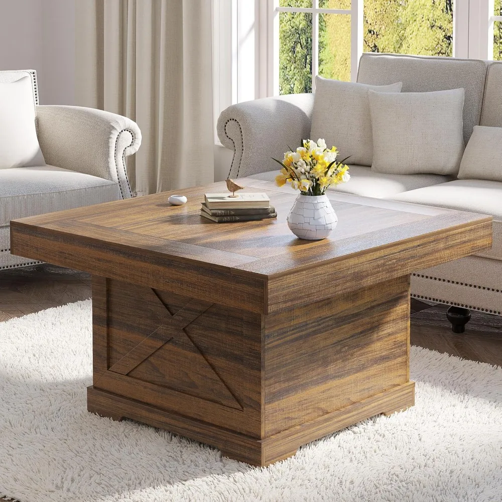 

Coffee Table 31.5 in Rustic Center Table with X Design Wooden Pedestal for Living Room, Easy Assembly Small Square Home Office T