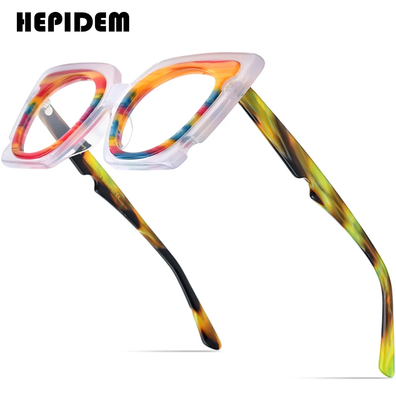 HEPIDEM Acetate Glasses Frame Women Oversize Big Size Cat Eye Eyeglasses Japanese Handmade Thick Cateye Transparent Eyewear 9353