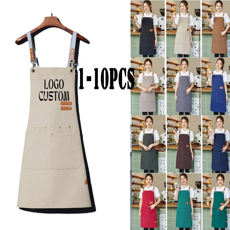 

Модный холщовый фартук для дома, кухни, сада, работы, фартук, платье, женский кухонный ресторанный рабочий фартук, 10 шт., индивидуальный логотип