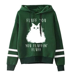 Harajuku Fashion Kawaii Cat Hoodies Women Fluff You Fluffin Cat Long Sleeve High Street Autumn Pullover Hoodies Casual Loose Top