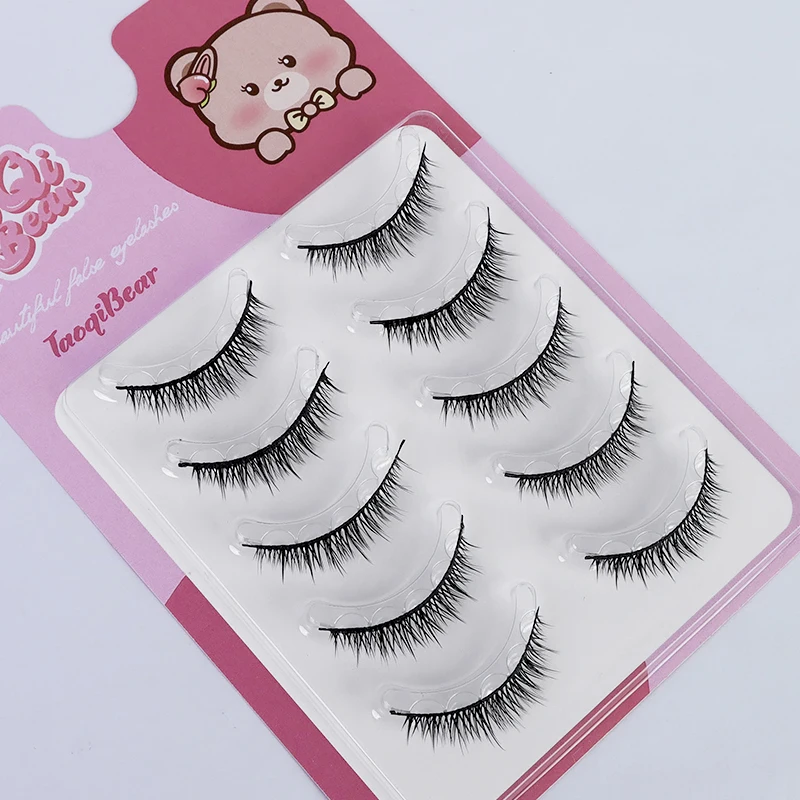 Sem cola 5 pares tira completa cílios postiços comprimento curto estilo mangá diy cílios postiços auto-adesivos cílios postiços