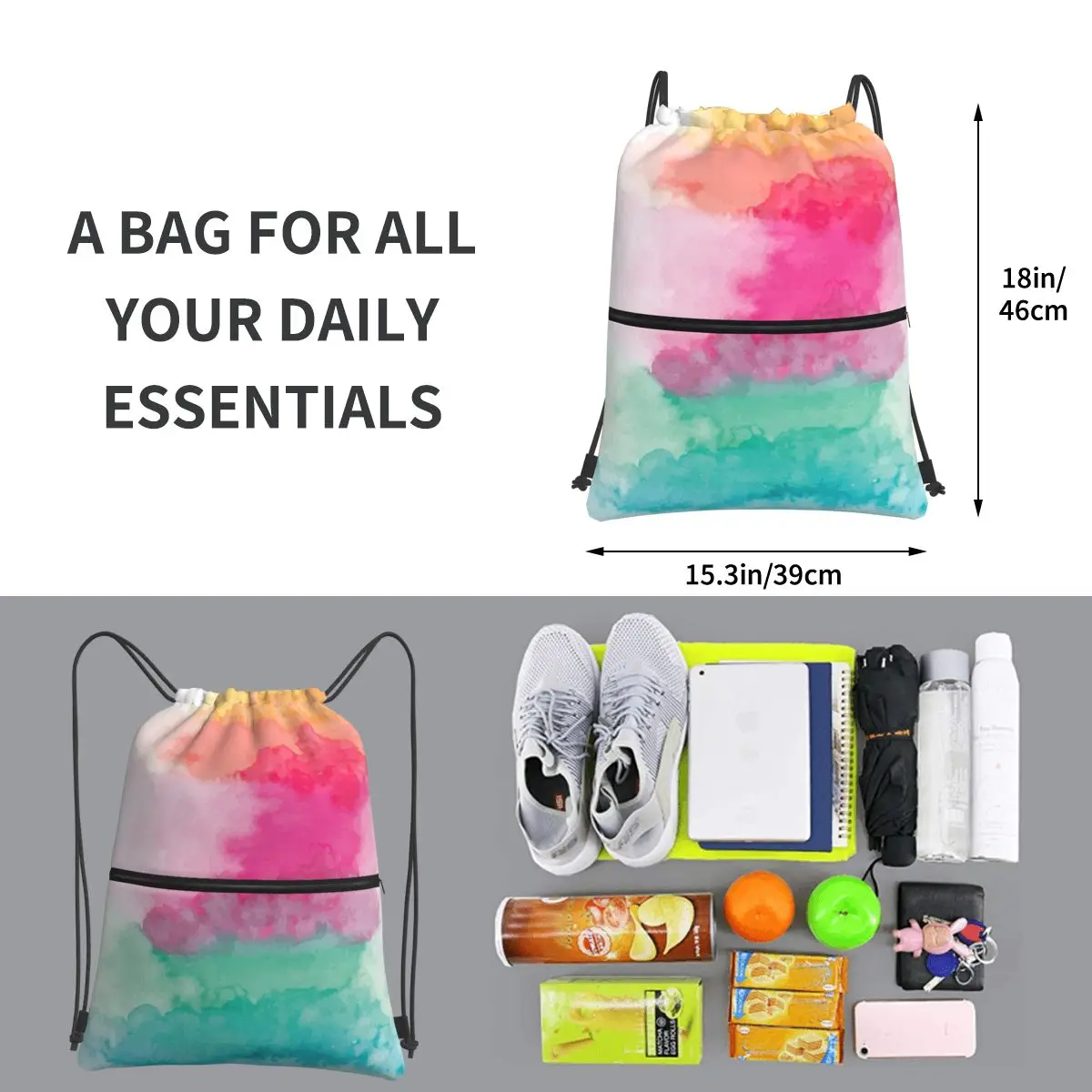 Aquarell Regenbogen Mischung tragbare Rucksäcke Kordel zug Tasche Multifunktions-Kordel zug Bündel Tasche Bücher taschen für Schüler