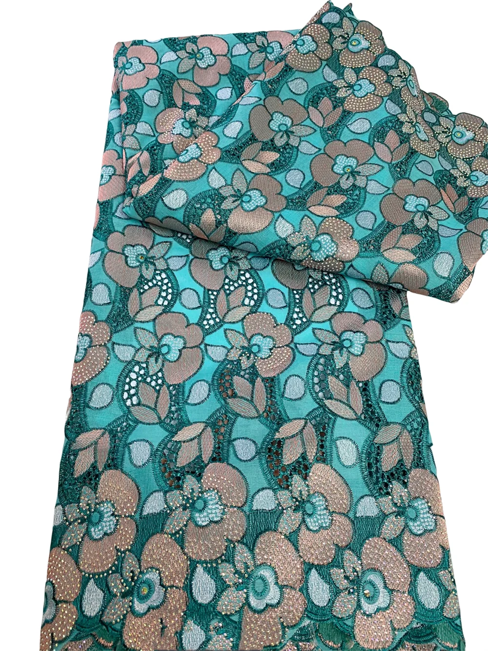 

Nigerian Fabric Embroidery Lace High Quality Swiss Hollow Out Cotton Party Lace Fabrics Stones For Women Weddin 5Yards Cloth Sew