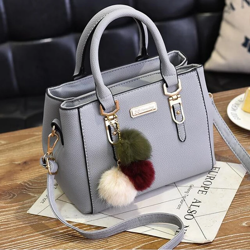 Women Shoulder Bag With Hairball Cross Body Bag High Quality Women Luxury Handbags Women Large Capacity PU Leather Messenger Bag