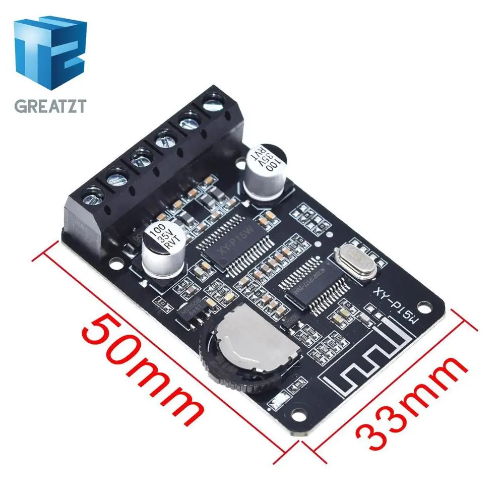 GREATZT 10W/15W/20W Stereo Bluetooth 5.0 Power Amplifier Board 12V/24V High Power Digital Amplifier Module XY-P15W