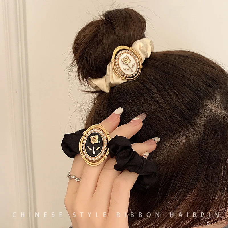 6Pcs/Lot Small Fragrance Scrunchie French Ins Ponytail Head Rope Satin Bowel Circle Rose Hair Band Styling Accessories HA1956