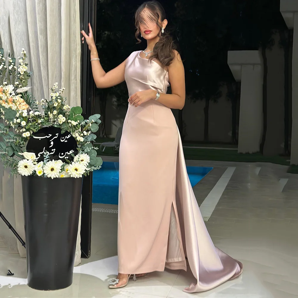 

Champagne Evening Dresses One Shoulder Column Sleeveless Patchwork Temperament Woman's Prom Gown Backless فساتين للحفلات الراقصة