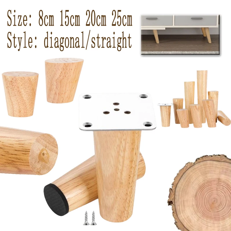 4Pcs Wooden FurnituresFeet, Oblique & Straight Design, Non-Slips Durables Legs for Chair, Table, Sofa & Cabinet Replacement