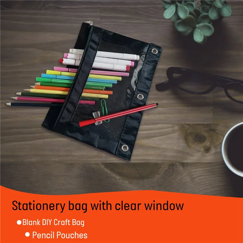 أكياس أقلام رصاص EDT، حقيبة أقلام رصاص من القماش بسحاب 3 حلقات مع نافذة شفافة لمنظمي الفصول الدراسية المدرسية