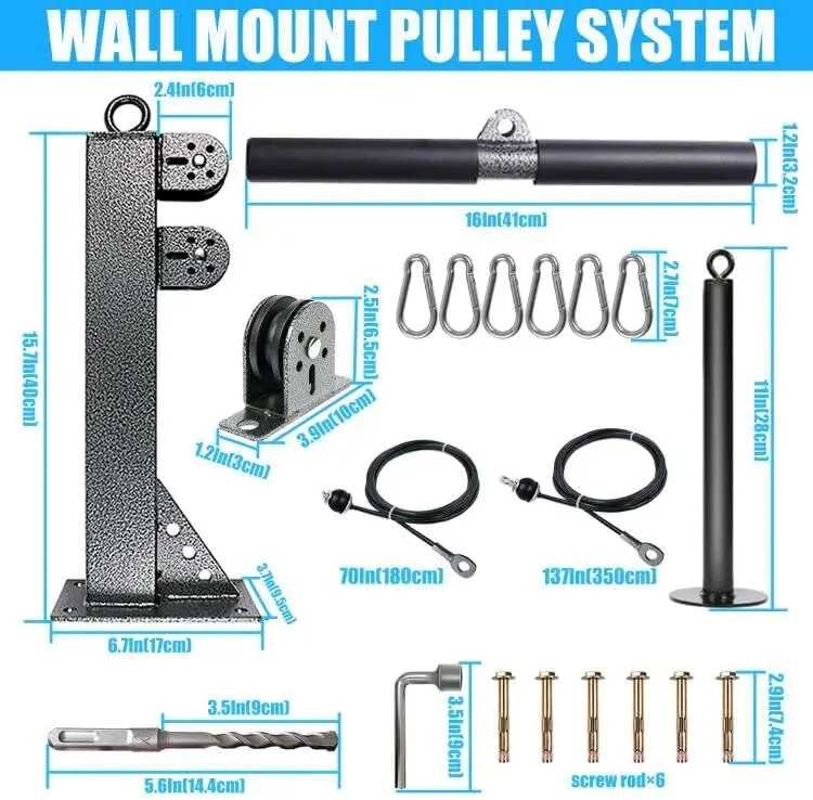 Fitness Wall Mount Pulley System, Weight Cable Pulley System For Gym, Lat Pull Down And Low Row Cable Machine, Cable Station