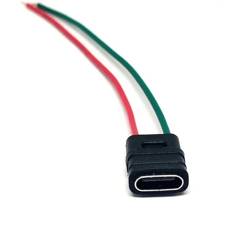 

1-10PCS Type-C welding wire type female seat waterproof 2pin with wire ipx7 5A high current interface waterproof connector