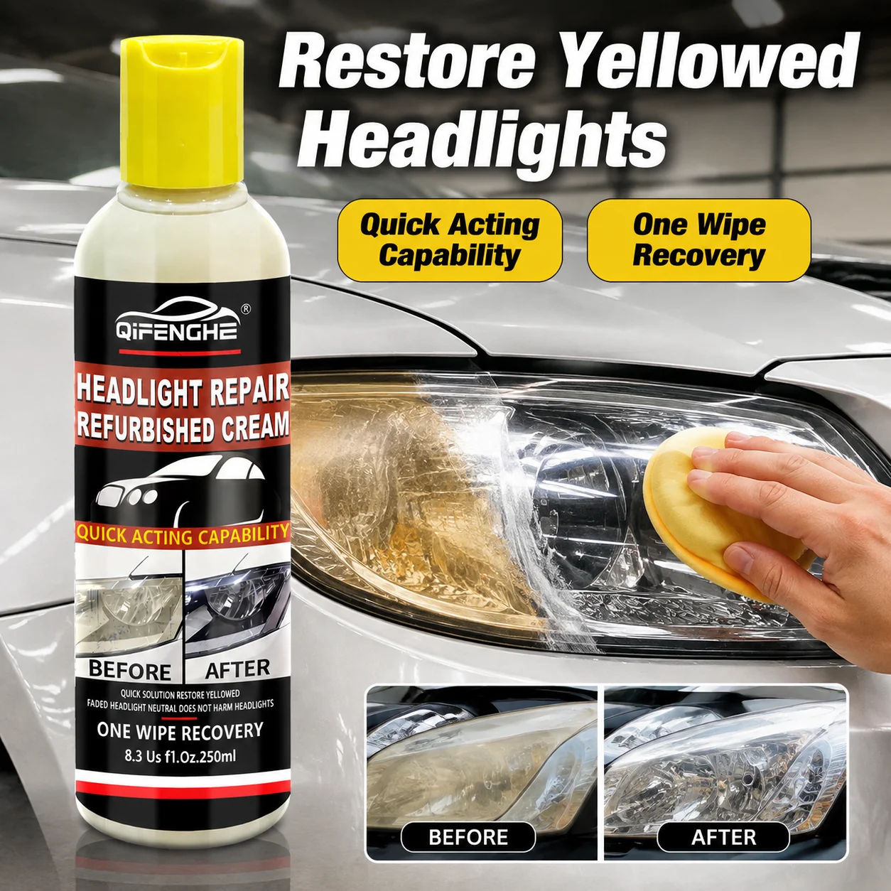 Car Headlight Repair Cream One‑wipe Recovery Quickly Restore Yellowed Foggy Lenses Renew Clear Bright Vehicle Headlamp Surface