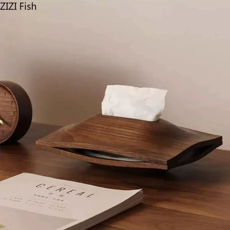 Walnut Wood Texture Tissue Box Tea Table Drawer Paper Box Napkin Boxes Washcloth Storage Box Tissue Holder Tissues Organizer