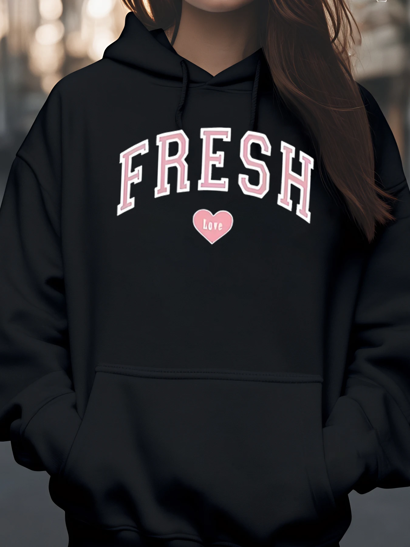 سويت شيرت بقلنسوة مطبوع عليه قلب الحب الطازج لعيد الحب كاجوال للسيدات ملابس الشارع الشهير